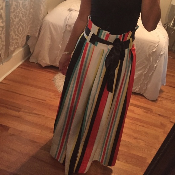 Gracia Button Paperbag Waist Striped Summer Maxi Skirt - Picture 5 of 6